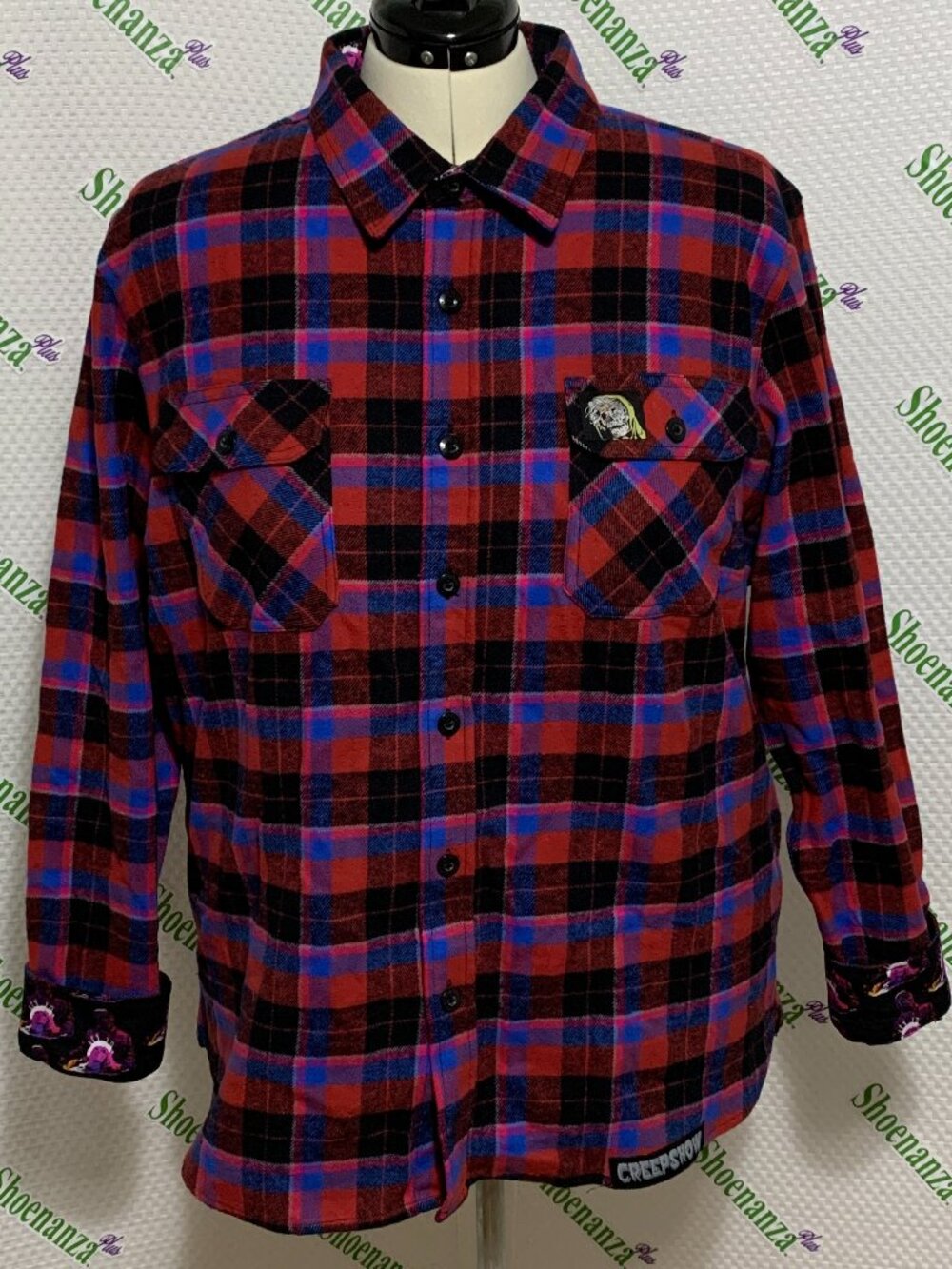 Middle Of Beyond Flannel Shirt Creepshow MOB Plaid I Want My Cake Red Mens XL